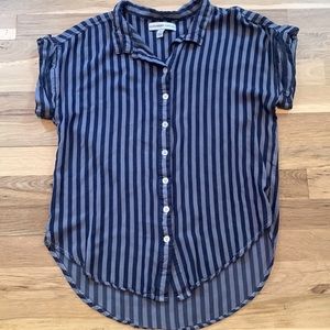 ALEXANDER Jordan Button Down Striped Collared Blouse Cap Sleeve Women’s XS